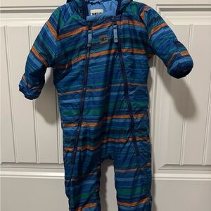 MEC Kids Blue Striped Hooded Footie with Green and Orange Accents